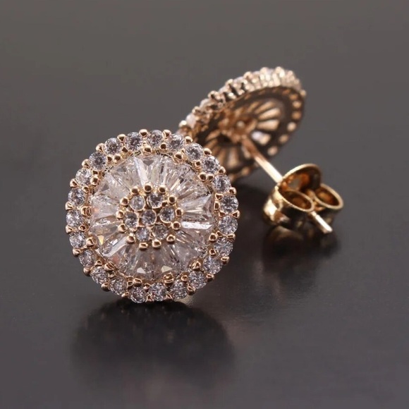 Luxury Cubic Zircon Stud Earrings Women CZ Jewelry Gold Plated Color Round - Picture 3 of 8